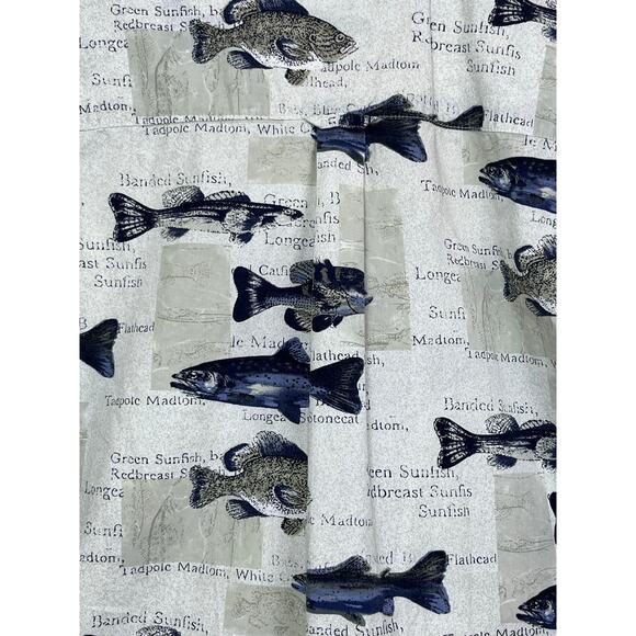 Columbia Mens Large Khaki Short Sleeve Button Down Fish Print Fishing Shirt - Picture 7 of 7